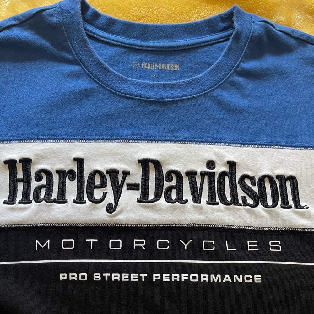 Harley-Davidson Blue and Black Short Sleeve Tee